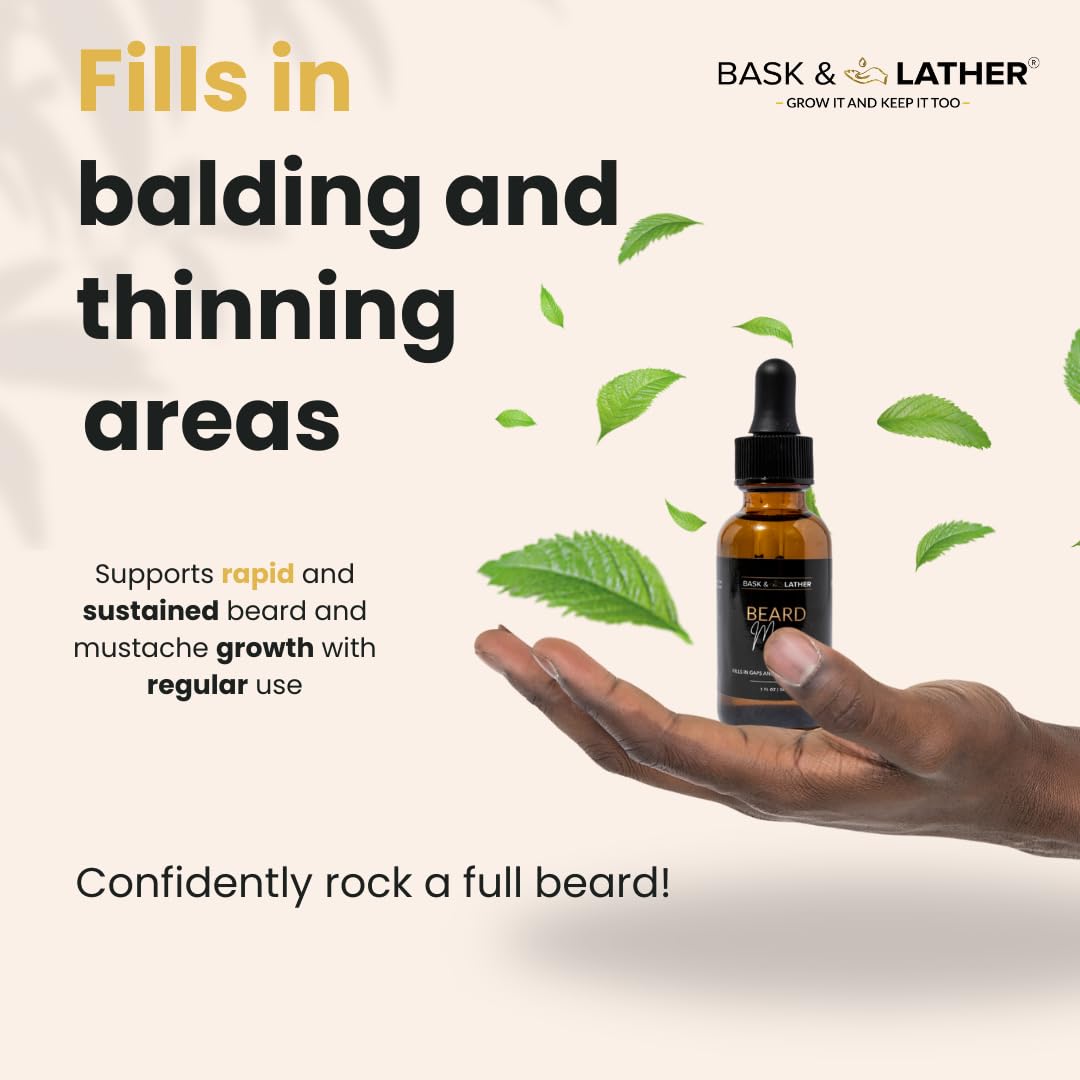 Bask & Lather Beard Magic Growth Oil applied to patchy beard areas for even texture