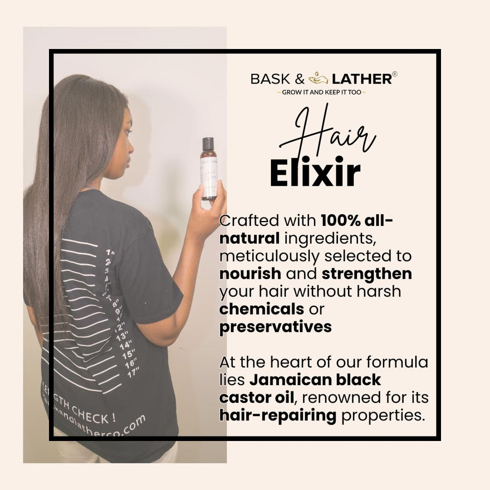 BASK & LATHER Elixir dropper dispense for even scalp application.