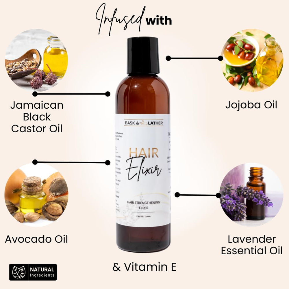 BASK & LATHER Elixir massaged into scalp for nourishing circulation.