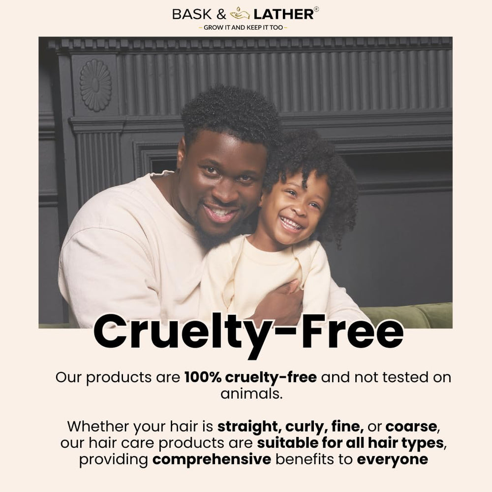 BASK & LATHER Itchy scalp relief shown with soothing, itch-free feeling.