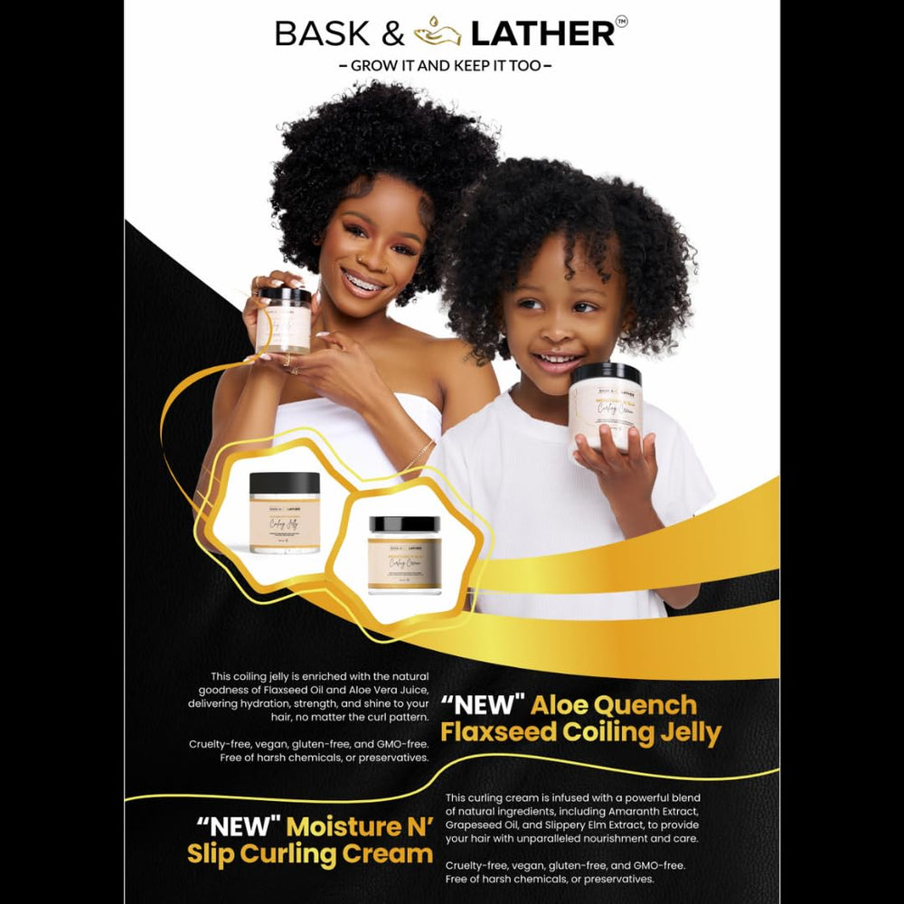 BASK & LATHER curling cream texture demonstrates slip for detangling and smoother curls.