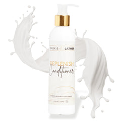 BASK & LATHER Replenish conditioner bottle highlights silicone-free formula for color-treated hair