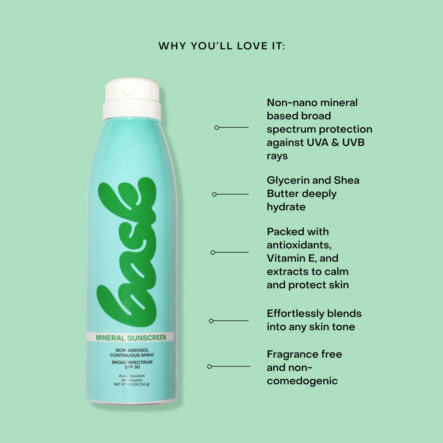 Bask Suncare non-aerosol spray action supports versatile application from any angle.