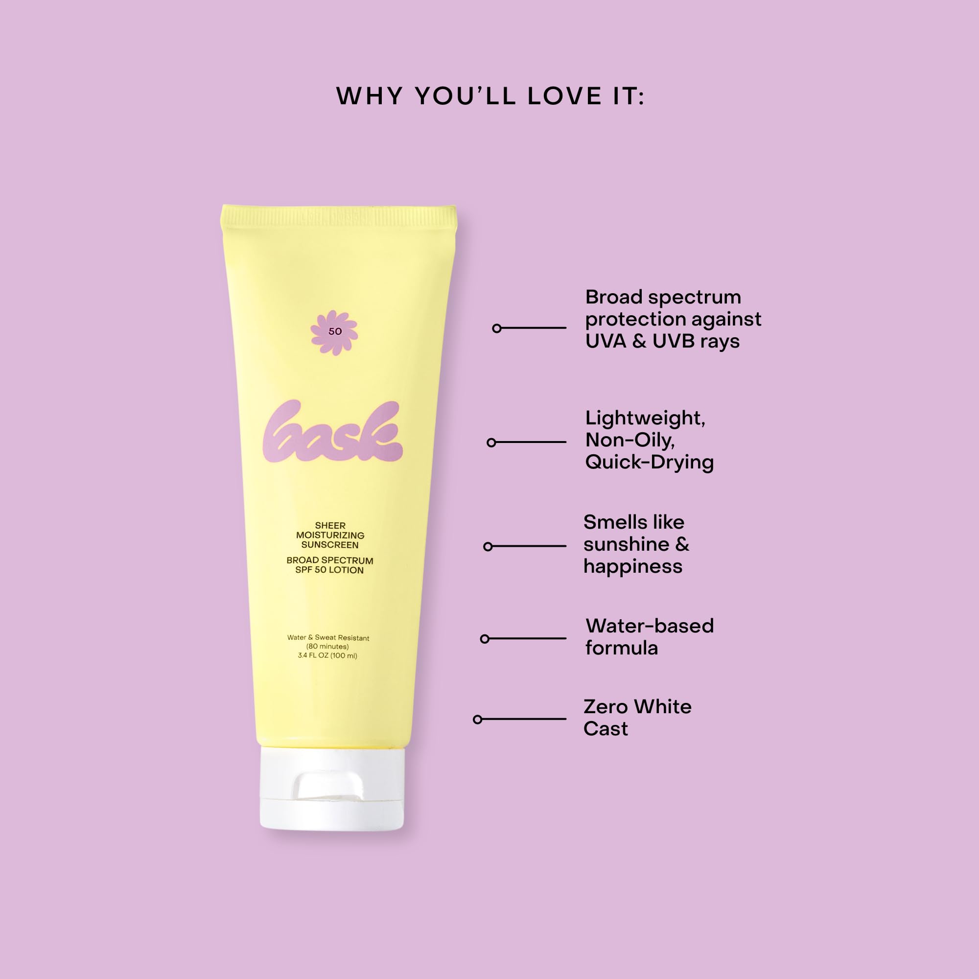 Bask Suncare SPF 50 reef-friendly formula emphasizing Hawaii ACT 104 compliance.