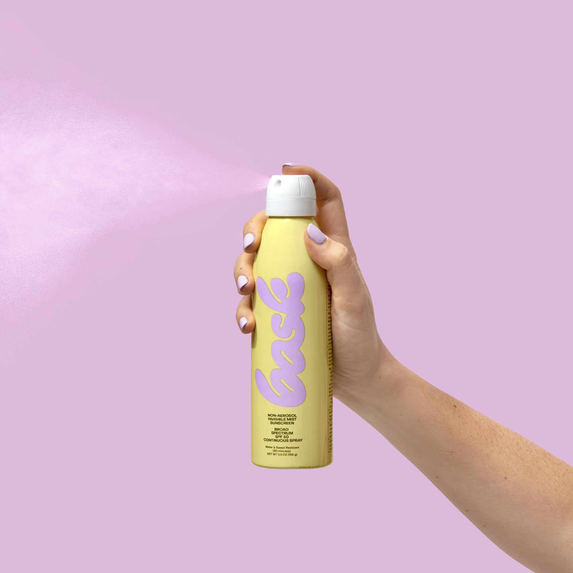 Bask Suncare SPF 50 bottle label highlights vanilla-coconut aroma for vacation vibe.