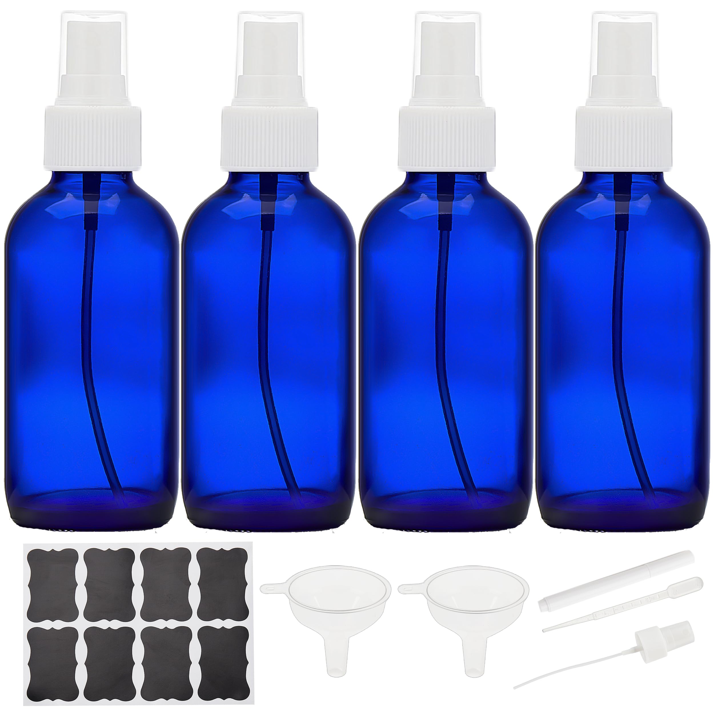 Bastelica cobalt blue glass spray bottles 4 oz front view for essential oils and perfumes