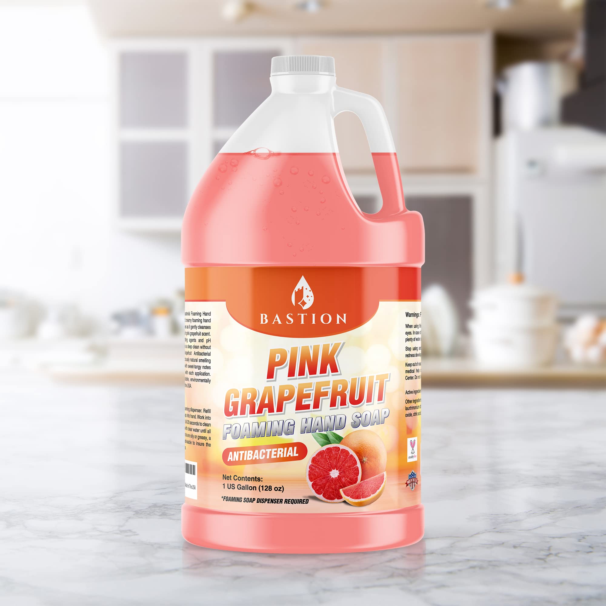 Bastion Pink Grapefruit Foaming Hand Soap refill-bulk demonstrates cost-saving bulk supply for families.