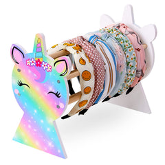 Basumee headband holder front view with unicorn pattern for organized storage