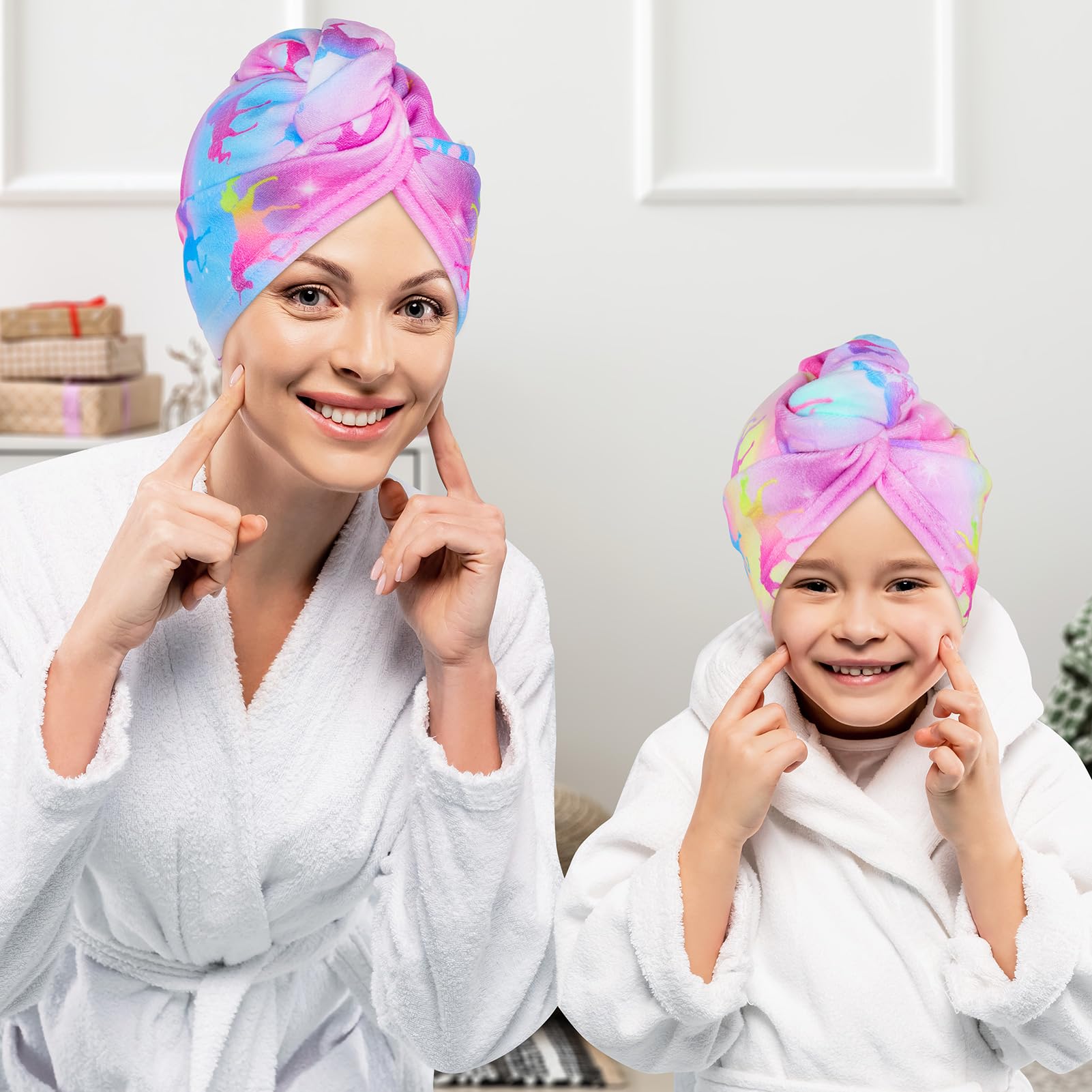Basumee hair towel wrap button-and-loop keeps it secure during busy routines.