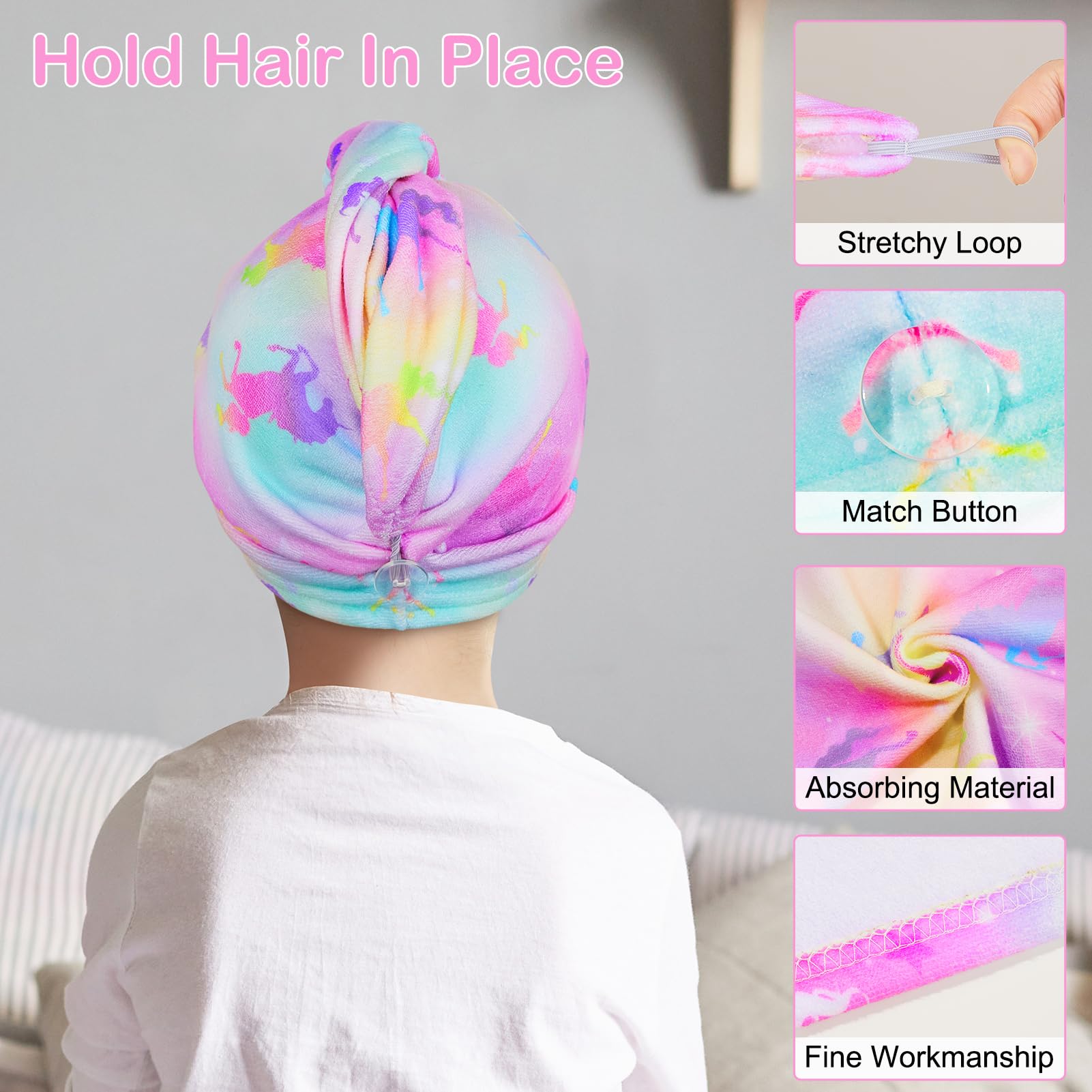 Basumee towel wrap measures 23.9 by 9.4 inches for most heads.