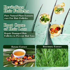Batana Oil Shampoo before-and-after hair strands showing improved thickness.