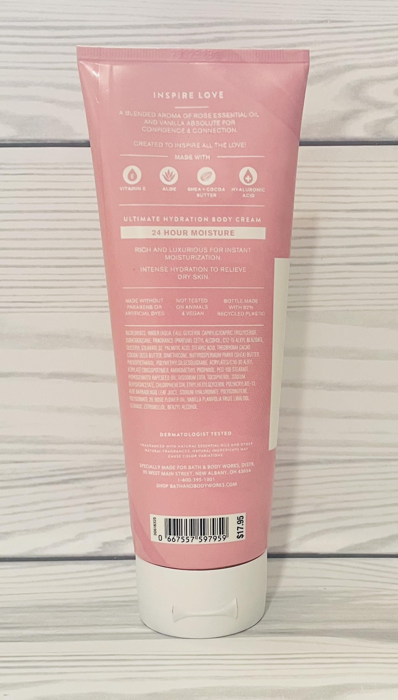 Bath and Body Works Aromatherapy Love Rose Vanilla application close-up showing silky texture and moisture.