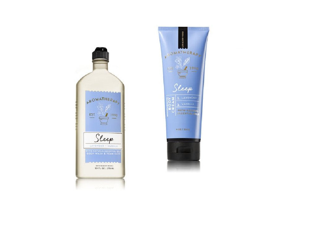 Bath & Body Works Aromatherapy Sleep Lavender Vanilla body wash and foam bath for a relaxing routine