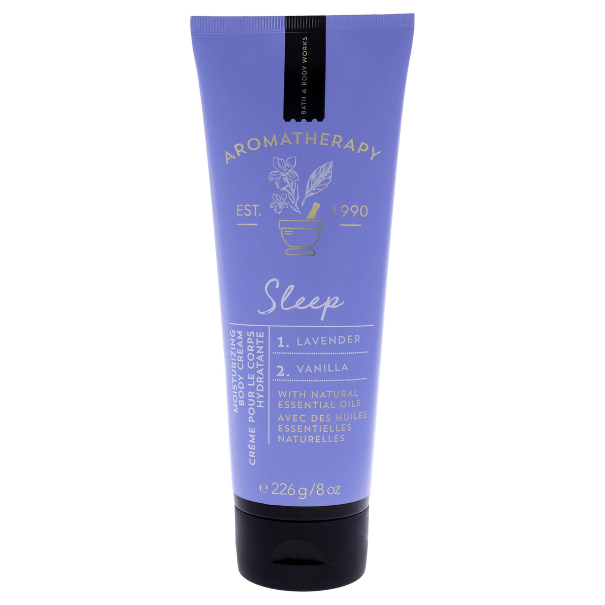 Bath & Body Works Aromatherapy Sleep lavender-vanilla cream jar for calming nighttime hydration.