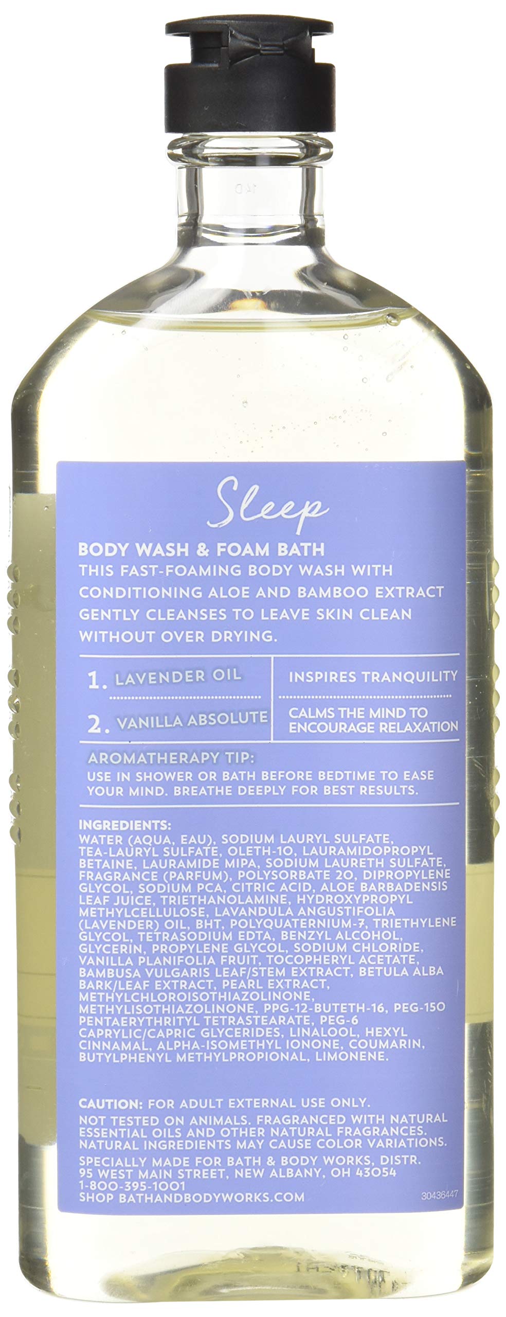 Bath & Body Works Aromatherapy Sleep Lavender Vanilla foam bath bottle in action for relaxing routine.