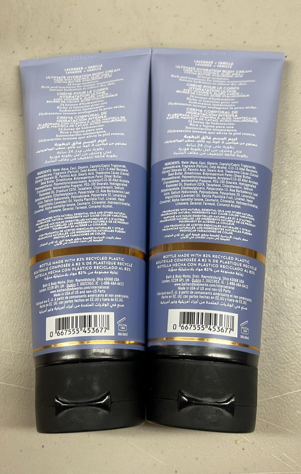 Bath & Body Works Aromatherapy Lavender Vanilla tube side view highlights creamy texture for soothing skin