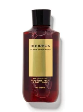 Bath & Body Works Bourbon 2-in-1 Hair + Body Wash bottle with foamy lather