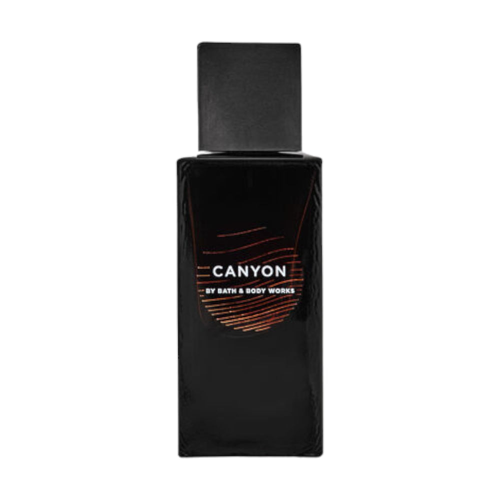 Bath & Body Works Canyon men's fragrance spray bottle showing a woodsy profile for daily wear.