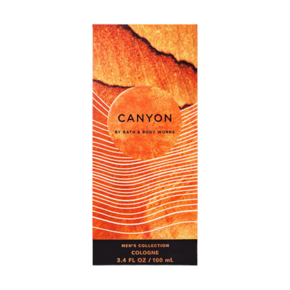 Bath & Body Works Canyon close-up spray cap highlighting bold black pepper and vetiver notes.