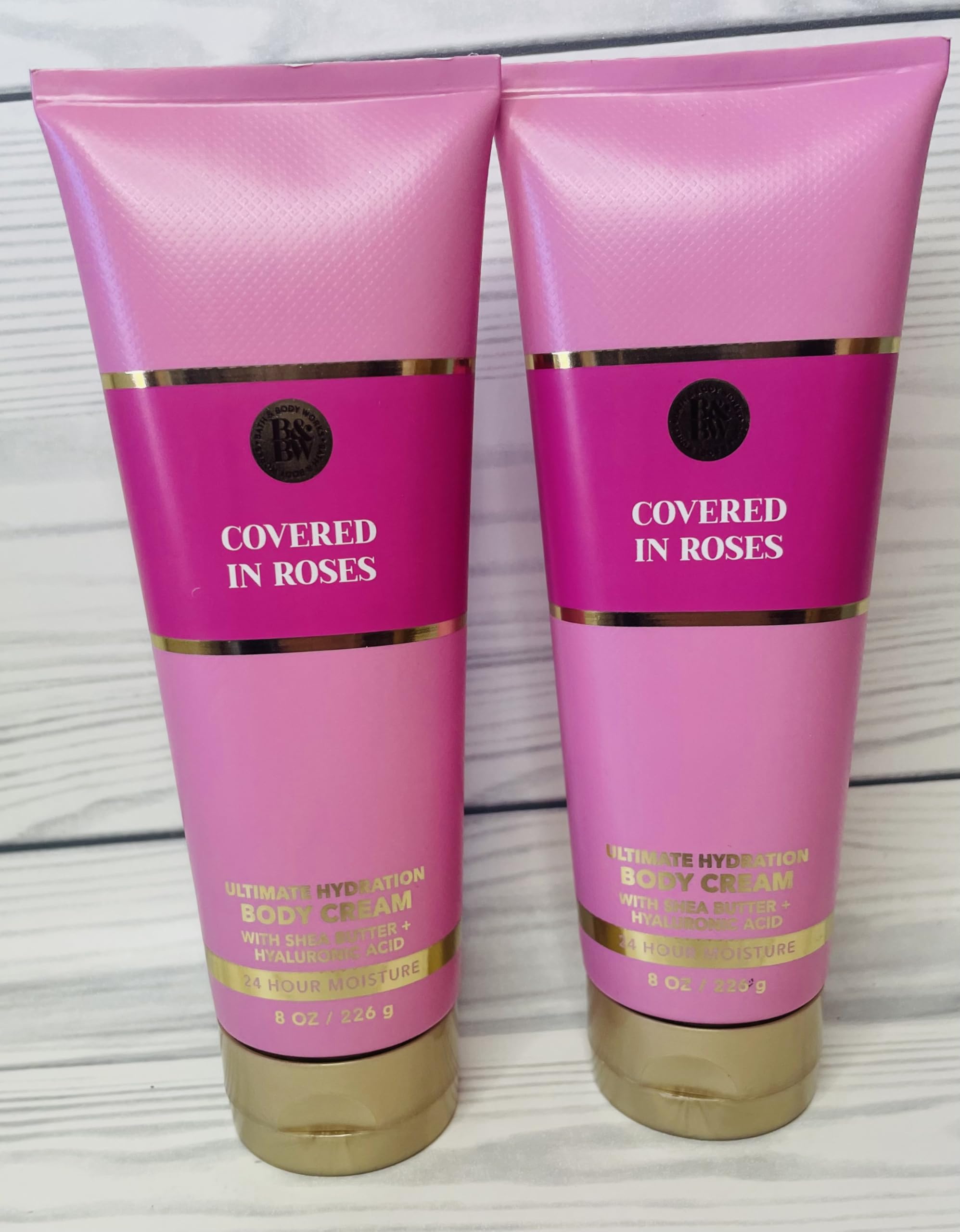 Bath & Body Works Covered in Roses cream swirl image demonstrates easy application