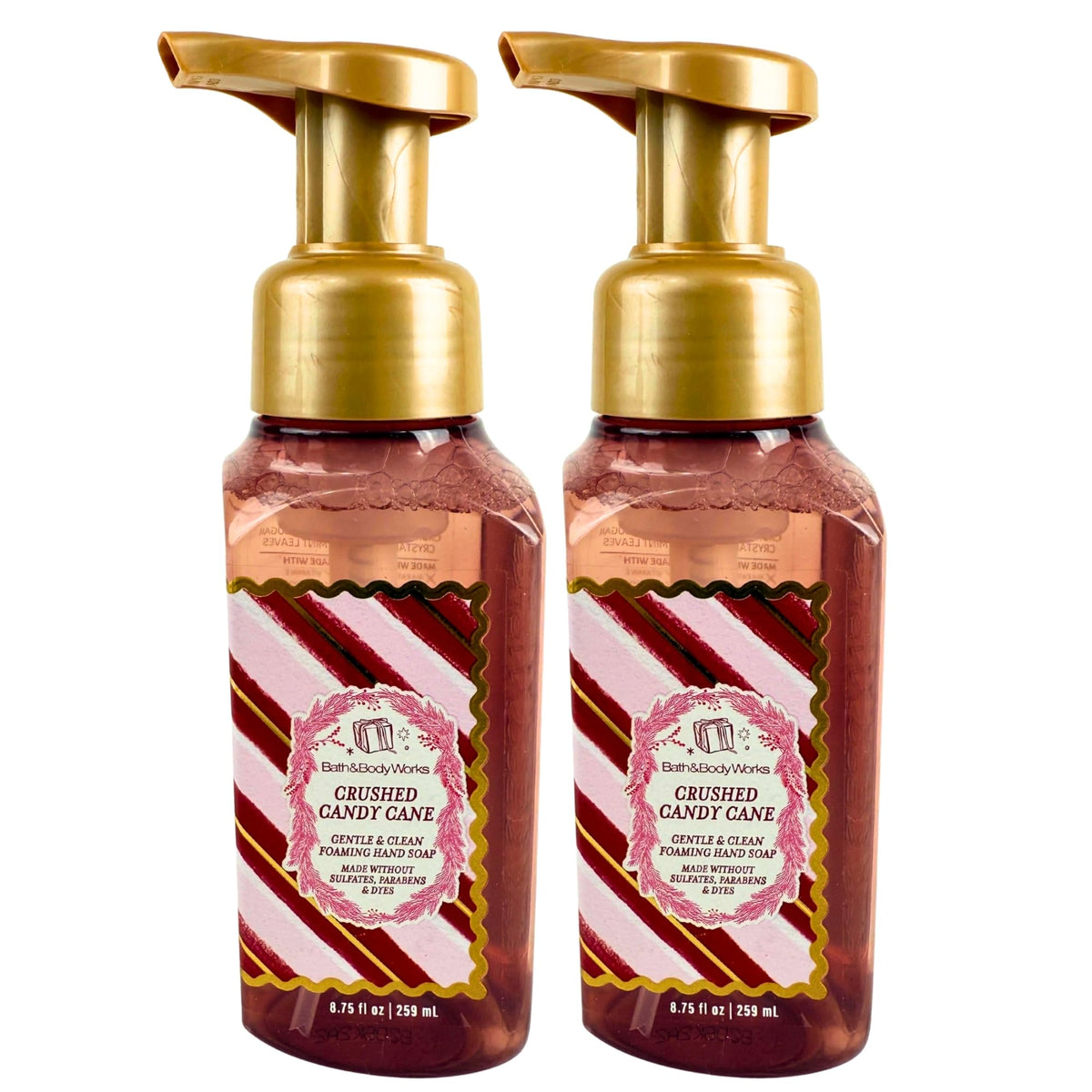Bath & Body Works Crushed Candy Cane foaming soap 2-pack front view for refreshing hand cleansing.