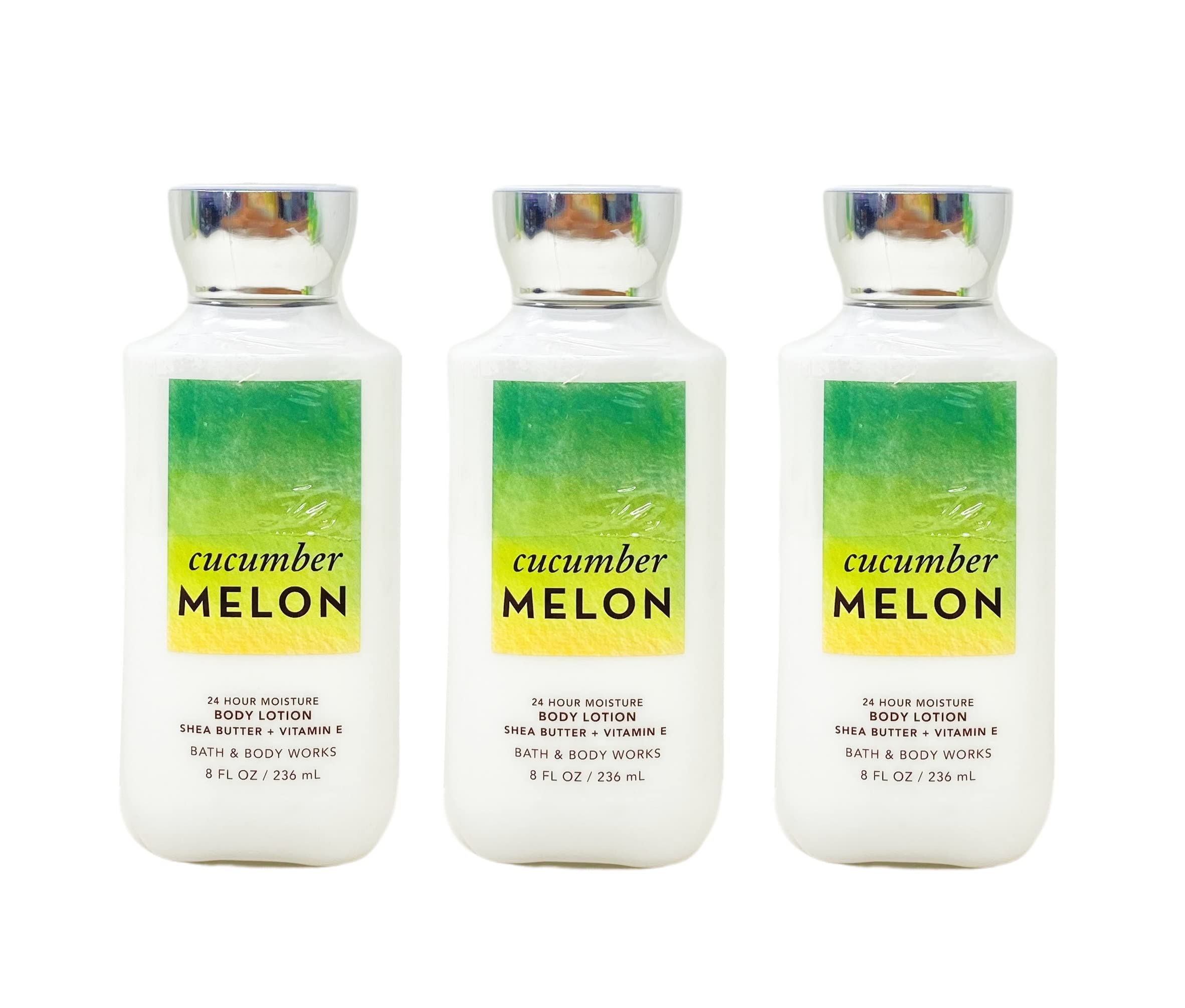 Bath & Body Works Cucumber Melon lotion bottle pour highlighting long-lasting hydration