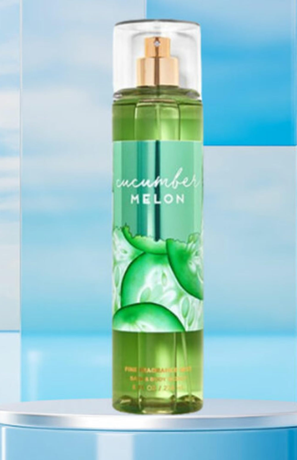 Bath and Body Works cucumber melon fragrance mist splash bottle side shows sleek packaging for on the go