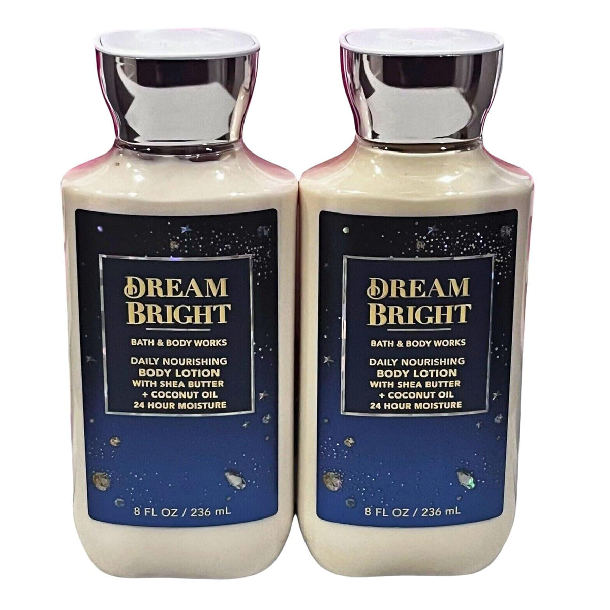 Bath & Body Works Dream Bright lotion set packaging shows two 8oz bottles for all-day moisture.