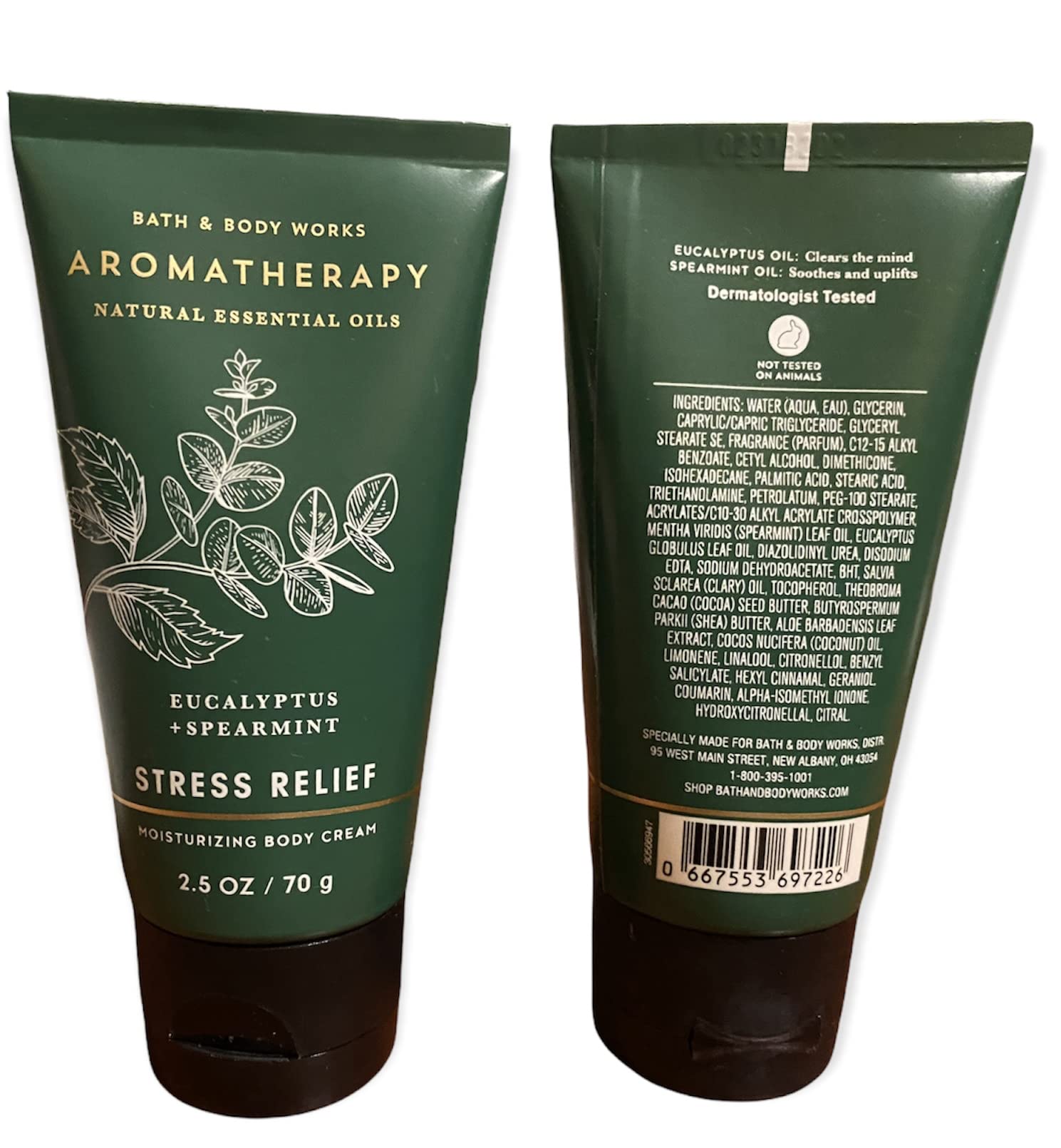 Bath & Body Works eucalyptus spearmint travel-size cream pack back view showing portable moisture.