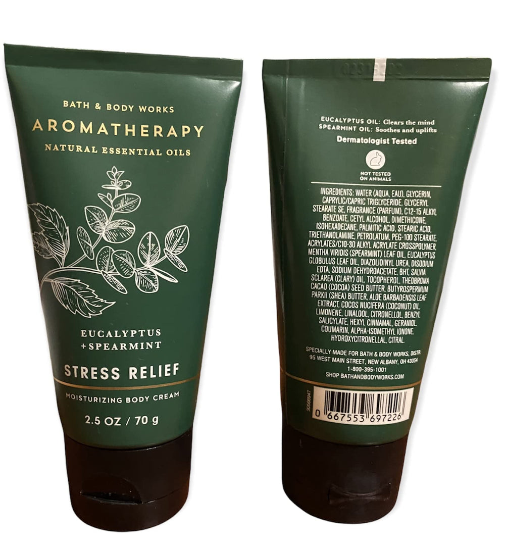 Bath & Body Works eucalyptus spearmint travel-size cream pack back view showing portable moisture.