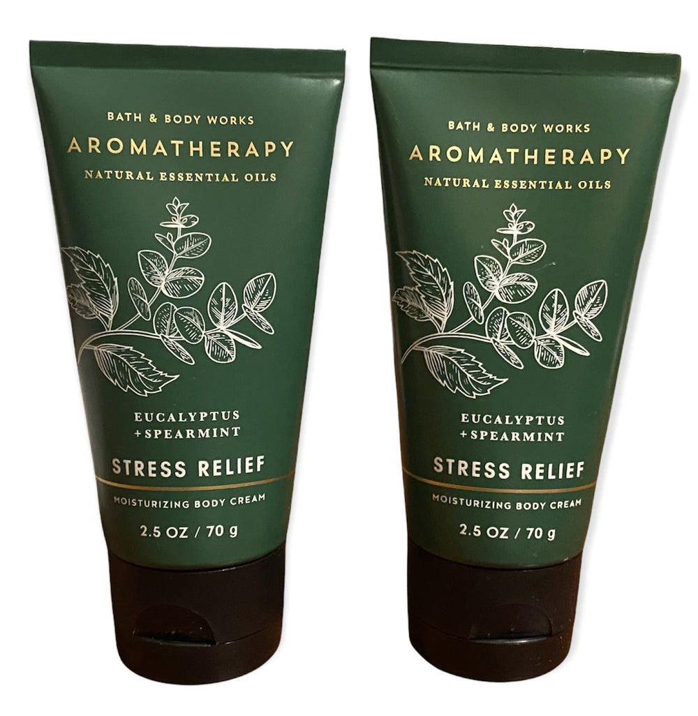 Bath & Body Works eucalyptus spearmint travel-size cream pack front view for spa-inspired relief.