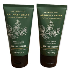 Bath & Body Works eucalyptus spearmint travel-size cream pack front view for spa-inspired relief.