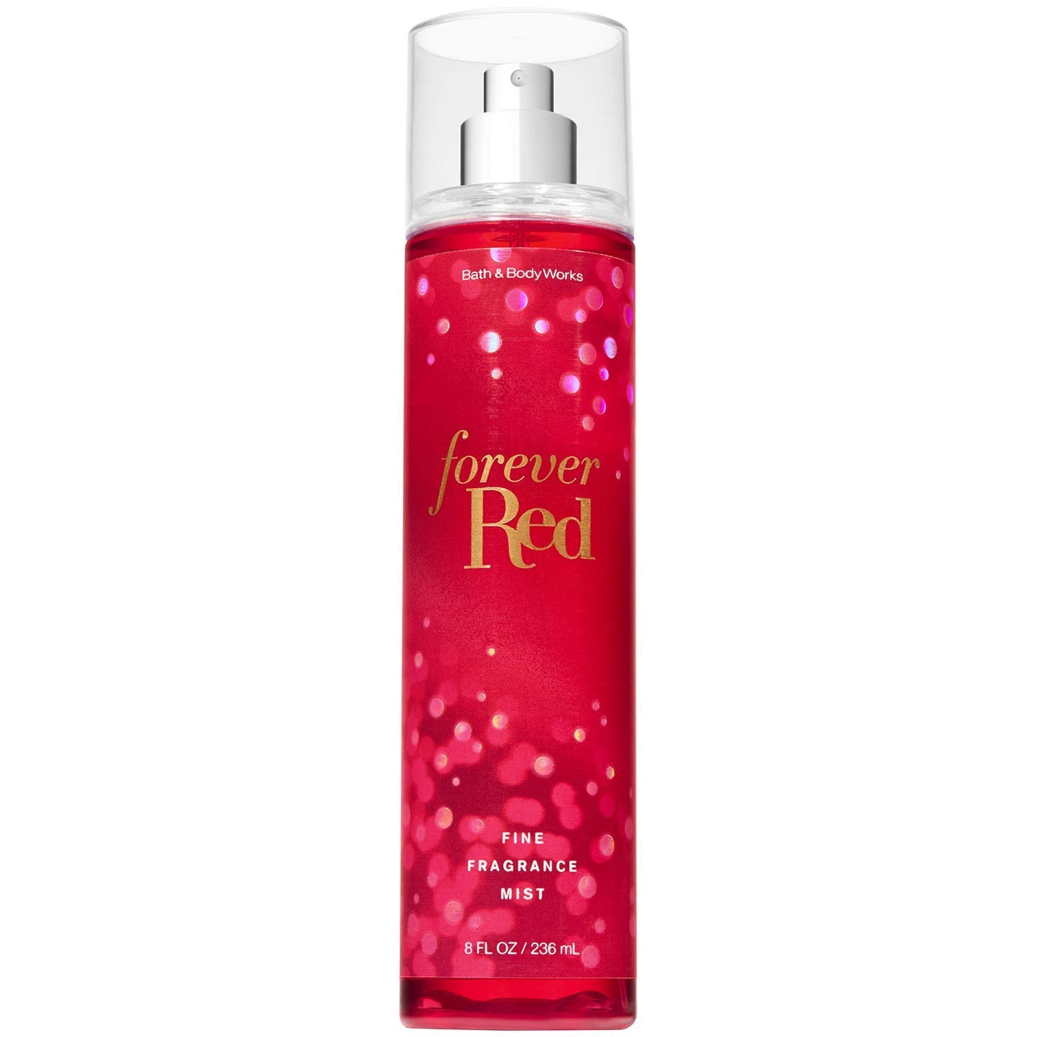 Bath & Body Works Forever Red bottle with pump offers long-lasting fragrance for daily wear.