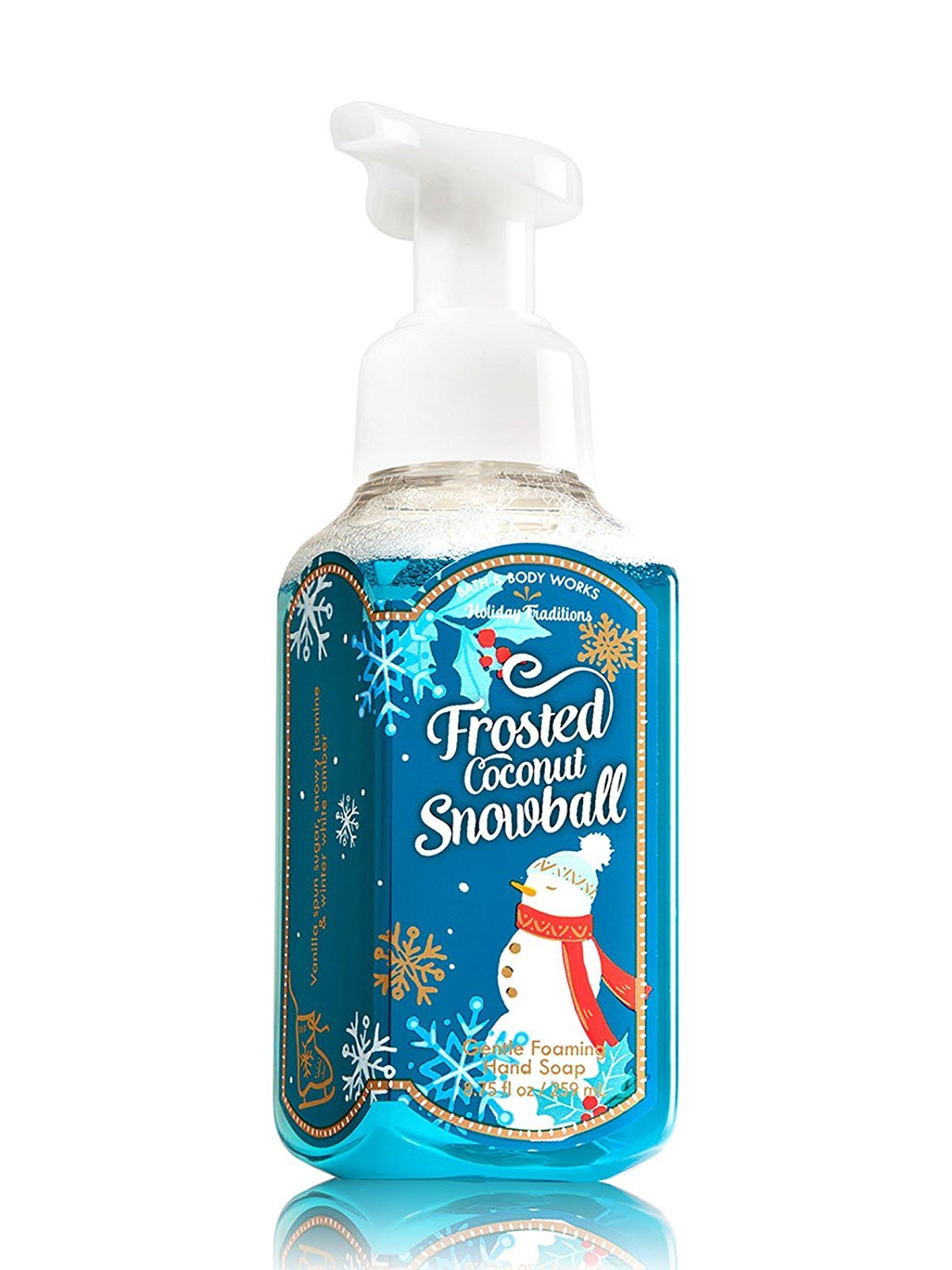 Bath & Body Works Frosted Coconut Snowball foaming hand soap bottle promotes soft hands.