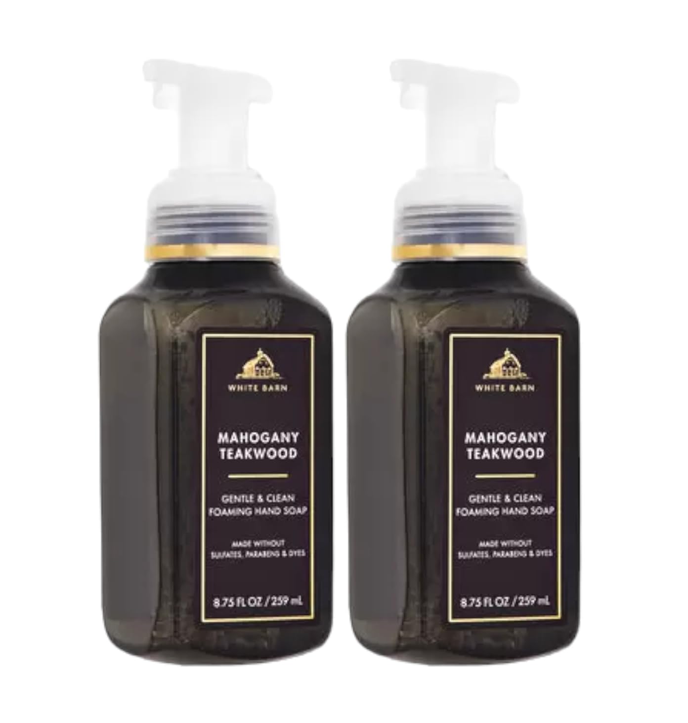 Bath & Body Works Gentle Foaming Hand Soap Mahogany Teakwood two-bottle set, lightly scented for daily cleansing.