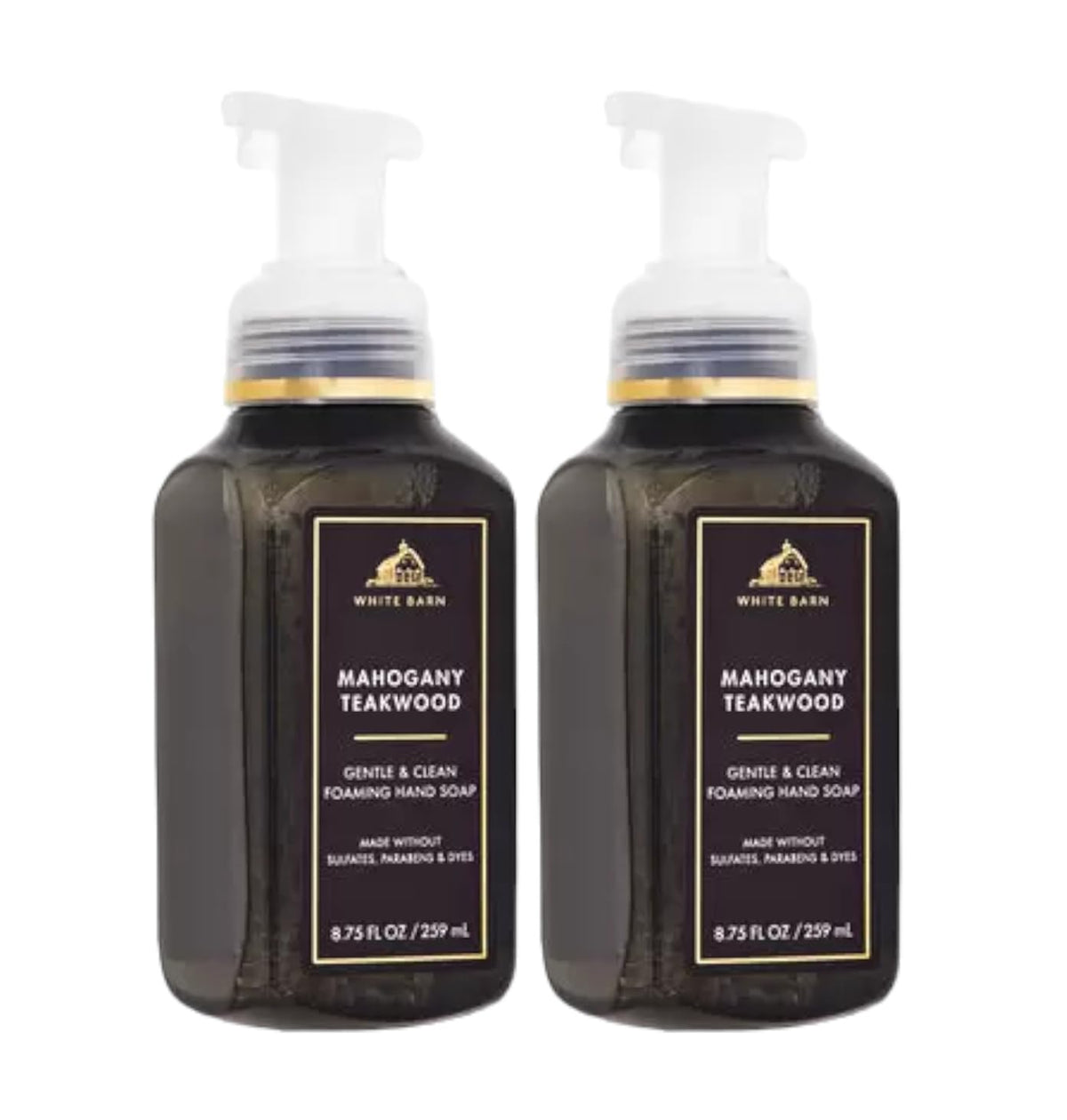 Bath & Body Works Gentle Foaming Hand Soap Mahogany Teakwood two-bottle set, lightly scented for daily cleansing.