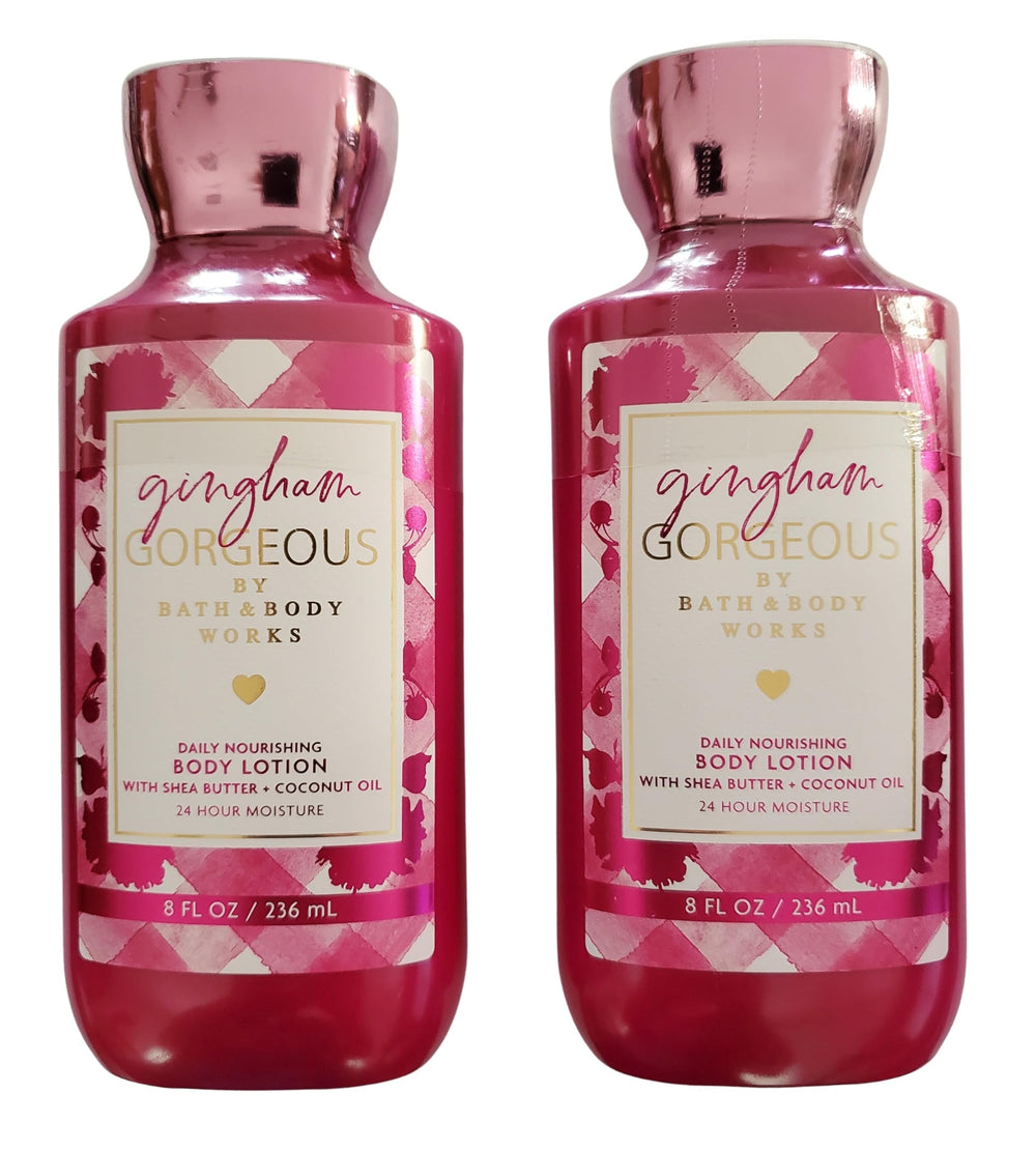 Bath & Body Works Gingham Gorgeous lotion bottle closeup highlighting a floral fragrance for daily hydration.