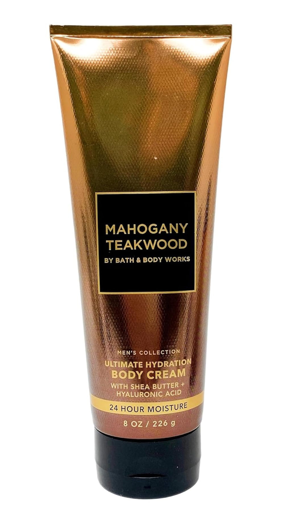 Bath & Body Works Hyaluronic Acid Body Cream Mahogany Teakwood bottle for deep hydration and quick absorption.