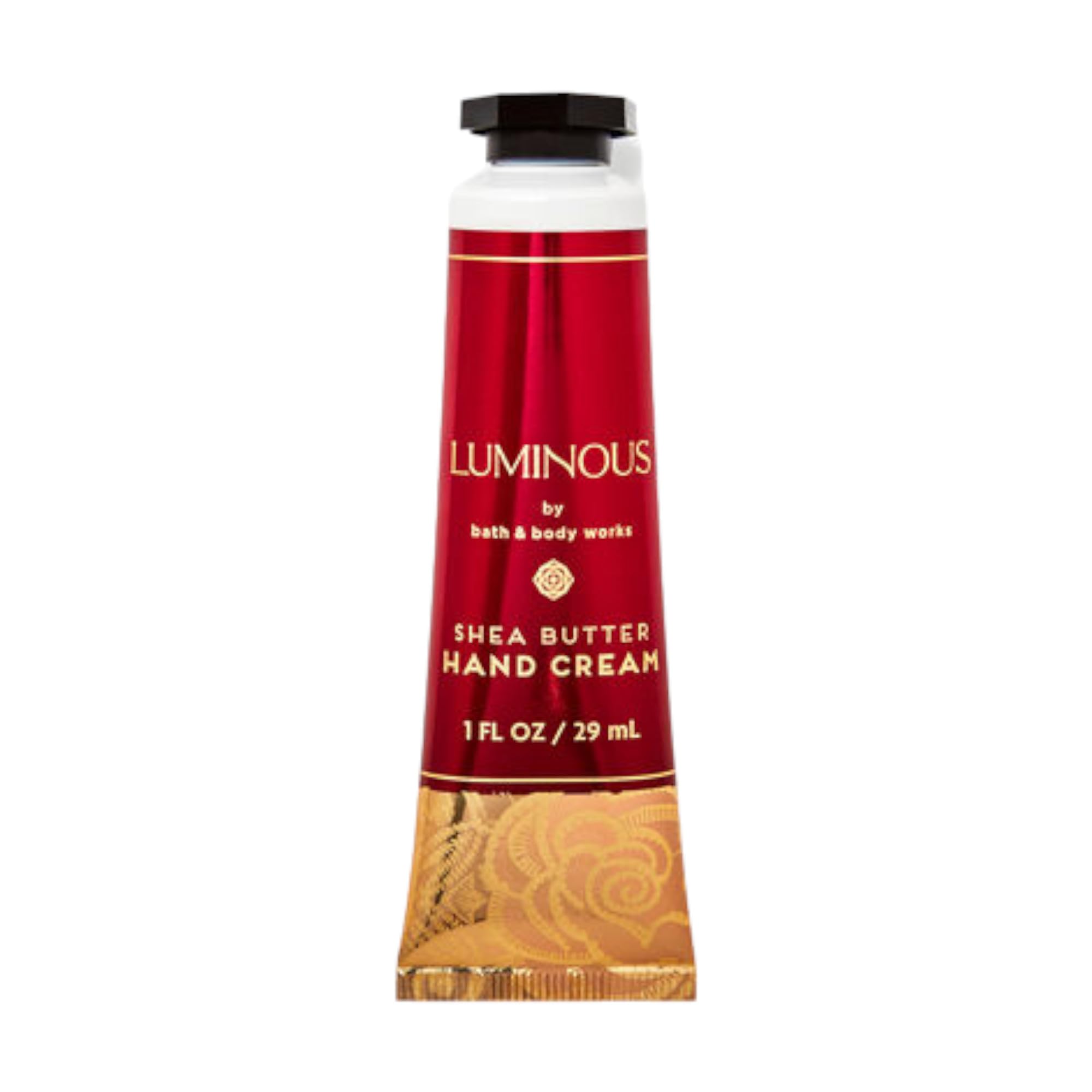 Bath & Body Works Luminous Shea Butter Hand Cream 1oz tube provides fast-absorbing hydration for hands.