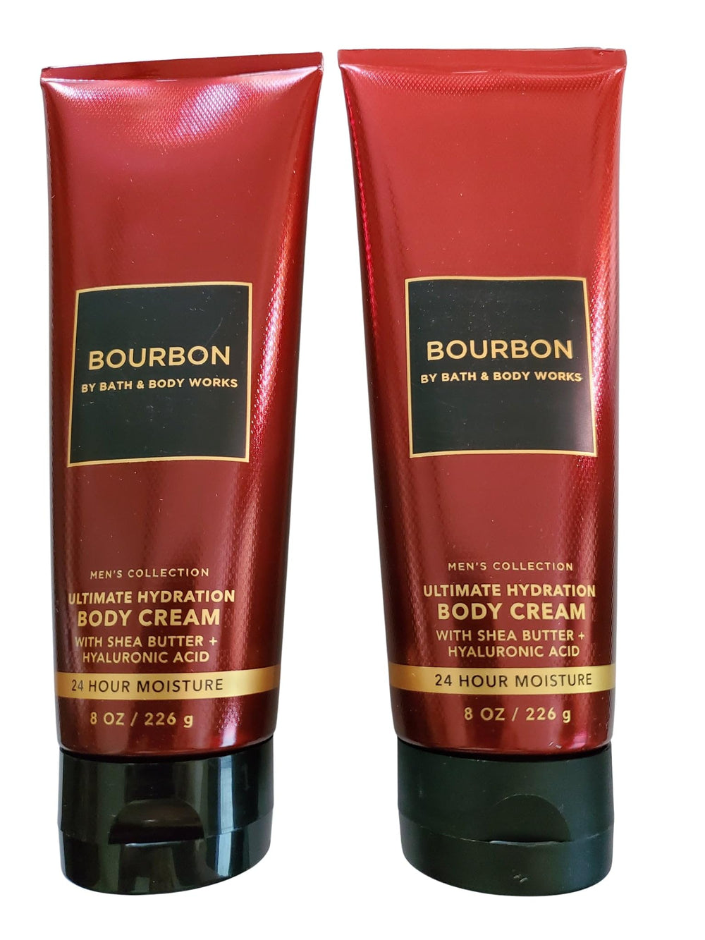 Bath & Body Works Men's Bourbon Ultimate Hydration Body Cream bottle closeup showing smooth, conditioning moisture