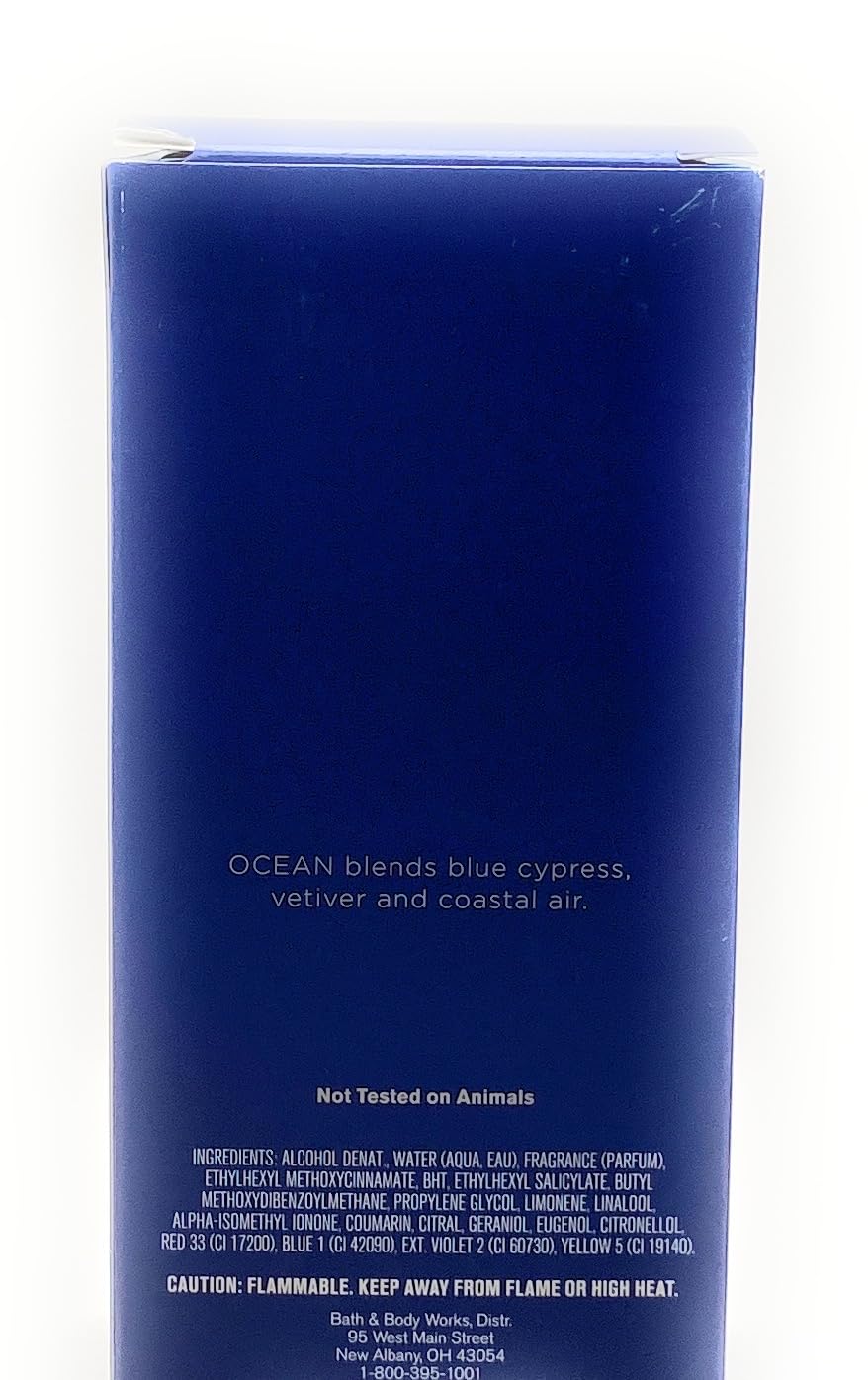 Bath & Body Works Ocean Men's Fragrance spray cap close-up, showing long-lasting scent for evenings.