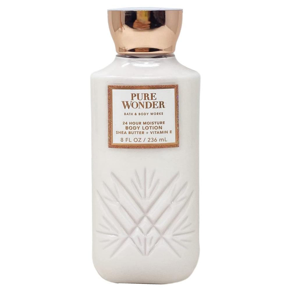 Bath & Body Works Pure Wonder lotion duo in package highlighting quick-absorbing hydration.