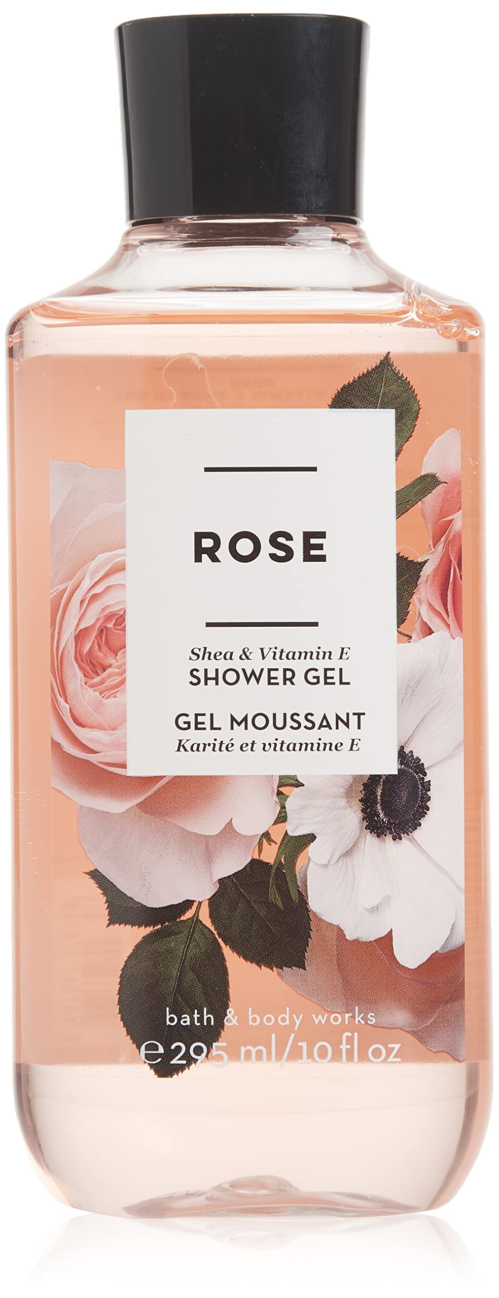 Bath & Body Works Rose Shea Vitamin E Shower Gel bottle with rose scent for soothing cleanse.