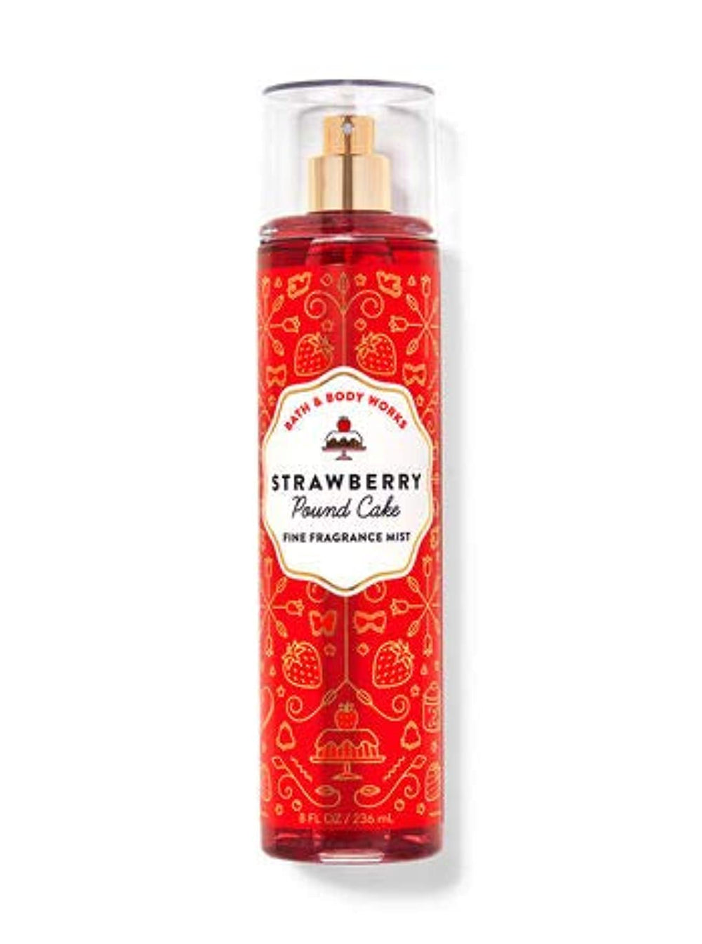 Bath & Body Works Strawberry Pound Cake Fragrance Mist bottle showcases a dessert-inspired scent for all-day wear.