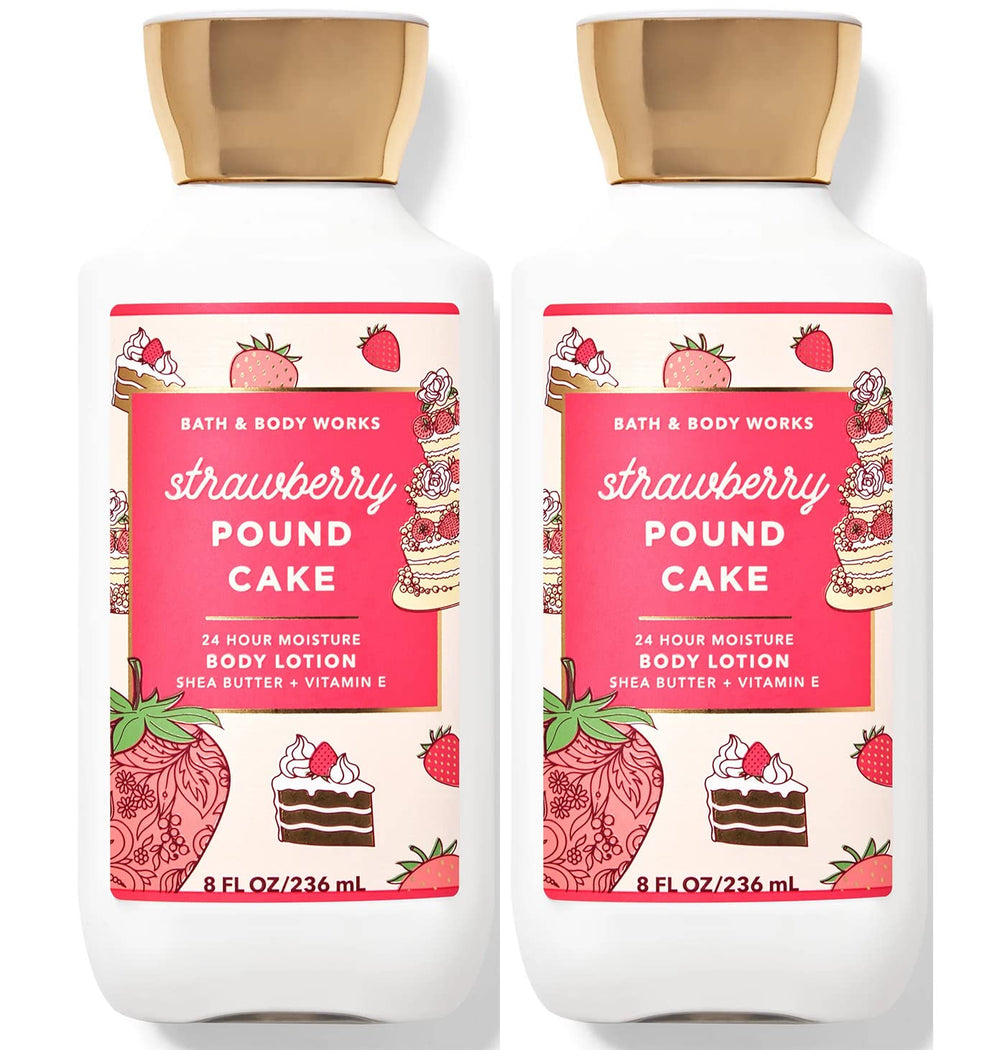 Bath & Body Works Strawberry Pound Cake lotion duo provides lasting moisture and soft skin.
