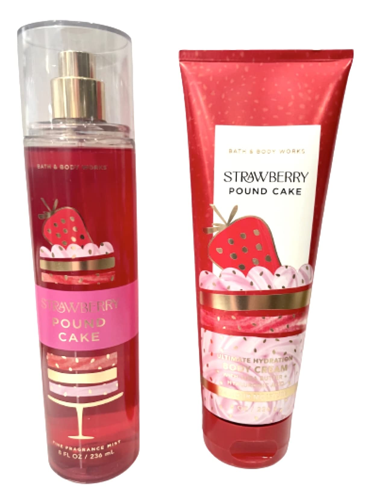 Bath and Body Works Strawberry Pound Cake mist bottle showing long-lasting fragrance