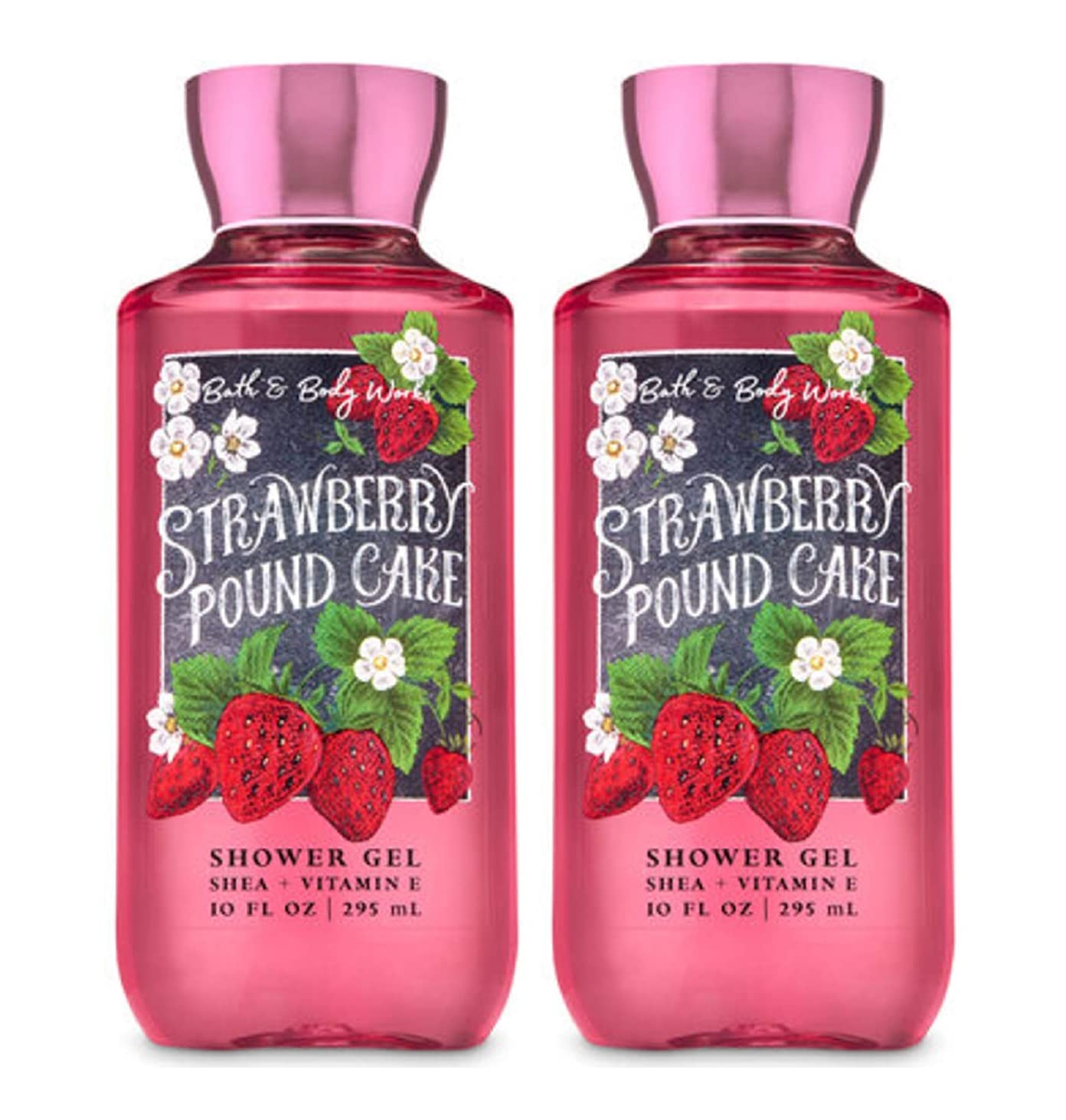 Bath & Body Works Strawberry Pound Cake Shower Gel bottle pour for daily cleanse with dessert-inspired fragrance.