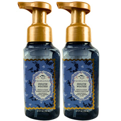 Bath & Body Works Sweater Weather bottle pouring promotes gentle cleansing and cozy fragrance