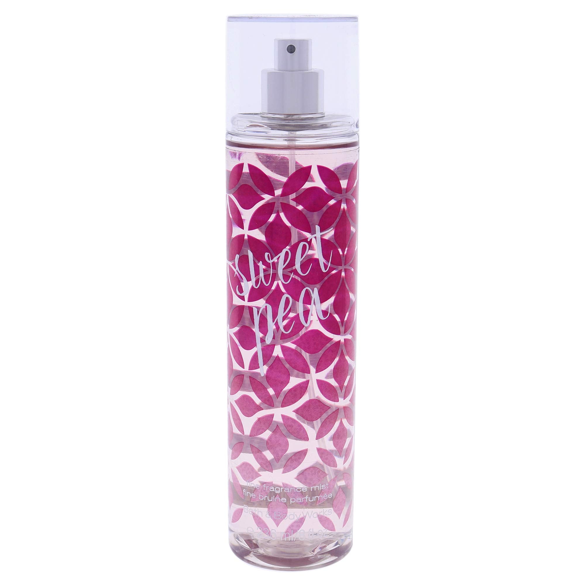 Bath & Body Works Sweet Pea Fine Fragrance Mist packaging highlighting portable design for on-the-go freshness.