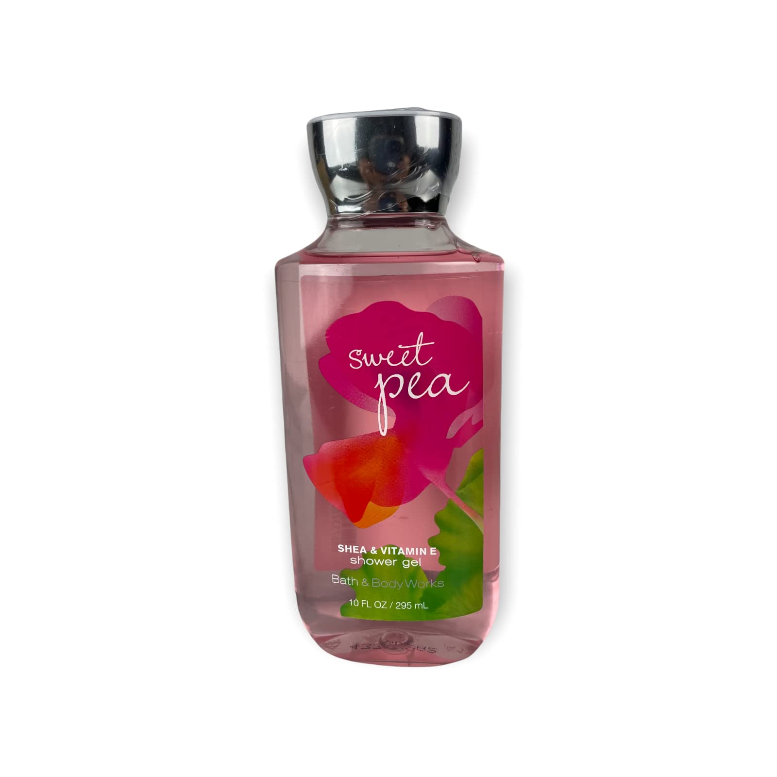 Bath & Body Works Sweet Pea Shower Gel bottle highlighting nourishing Vitamin E for daily cleansing